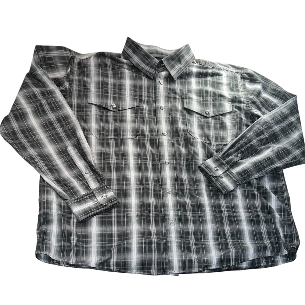 Pacific Trail Black & Grey Plaid Button Down Dress Shirt Men's Size XXL church